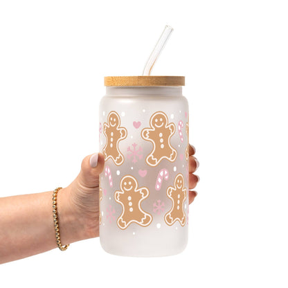 Pink Gingerbread Christmas Glass Cup, Mug & Tumbler