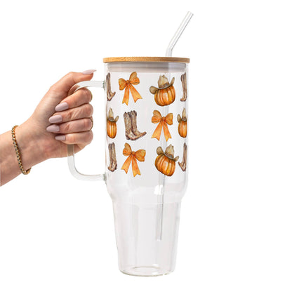 Western Pumpkins Glass Cup, Mug & Tumbler with Lid and Straw