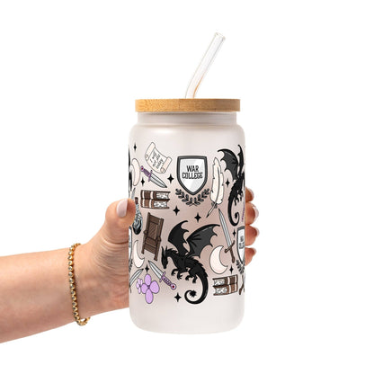 War College Glass Can Tumbler with Bamboo Lid and Straw