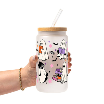 Ghosts and Books Glass Cup, Mug & Tumbler with Lid and Straw